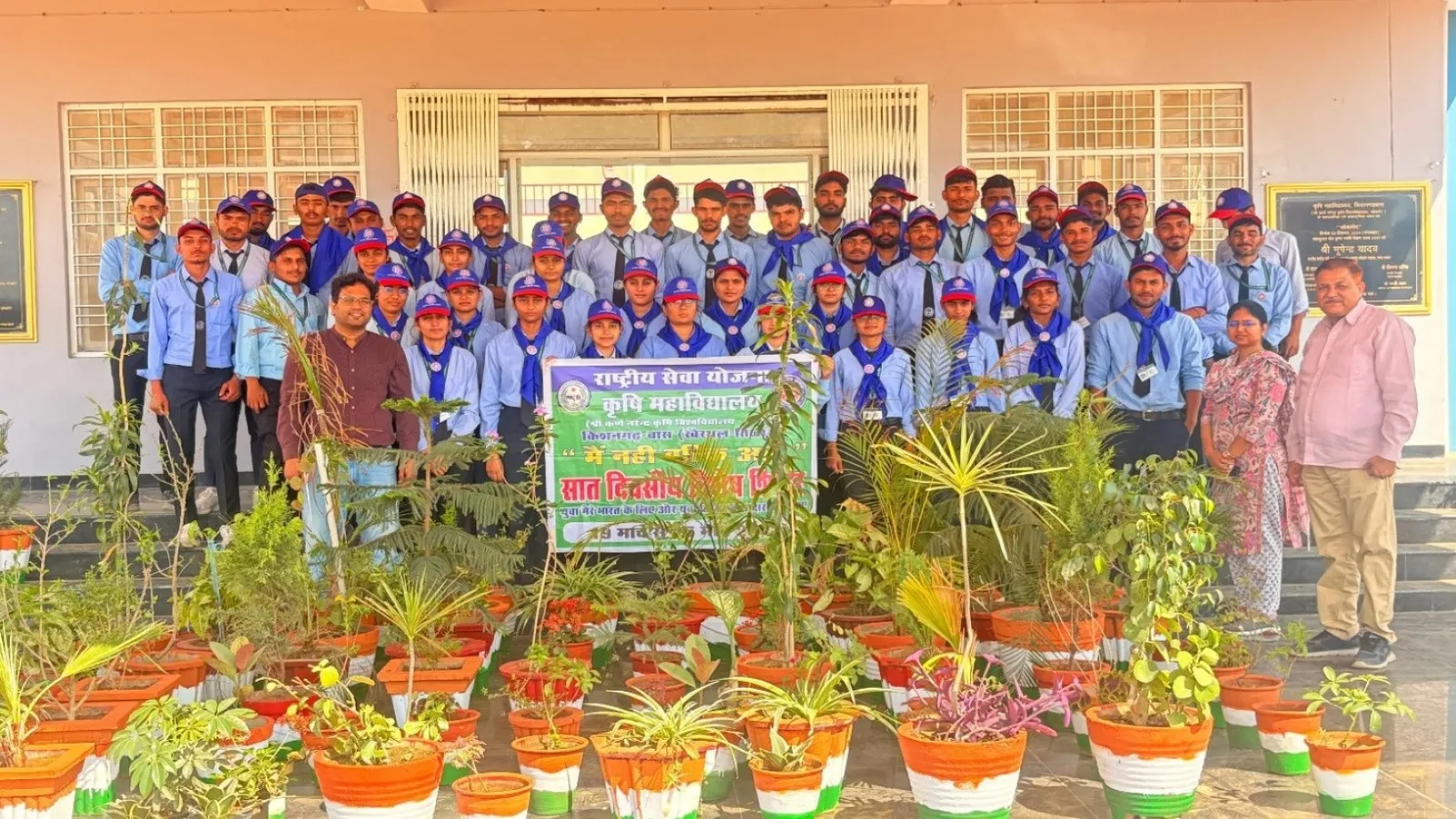 Creative activities as painting pots in the colours of the National Flag Under NSS Programme