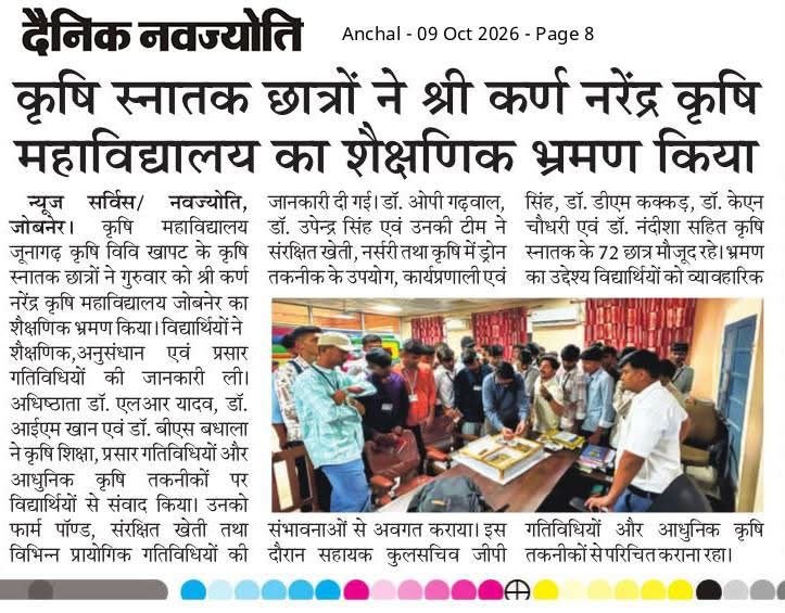 जूनागढ़ के कृषि छात्रों ने देखा जोबनेर का जल संरक्षण मॉडल, कृषि महाविद्यालय की गतिविधियों की ली जानकारी