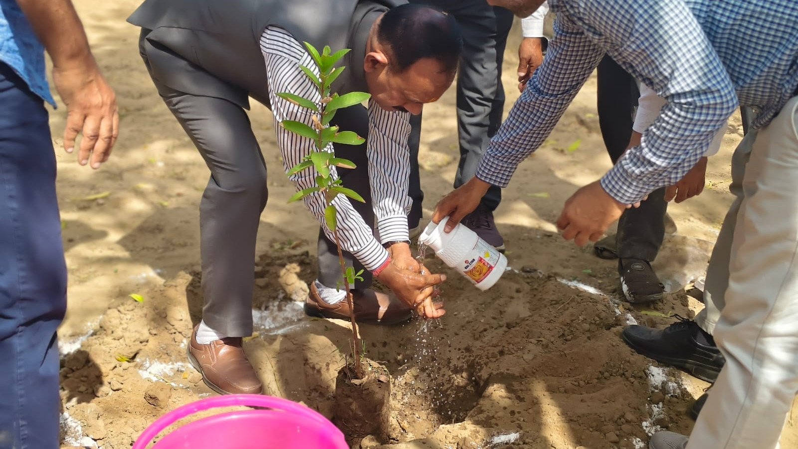 Hon’ble Vice-Chancellor Sir carrying out plantation at the farm.